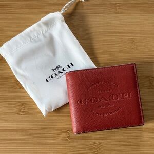 Coach Men's Bold Terracotta Leather Double Billfold Wallet